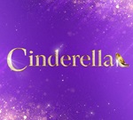 Cinderella is written in gold glitter lettering on top of a vibrant purple background. There is a golden shoe next to the letter a.